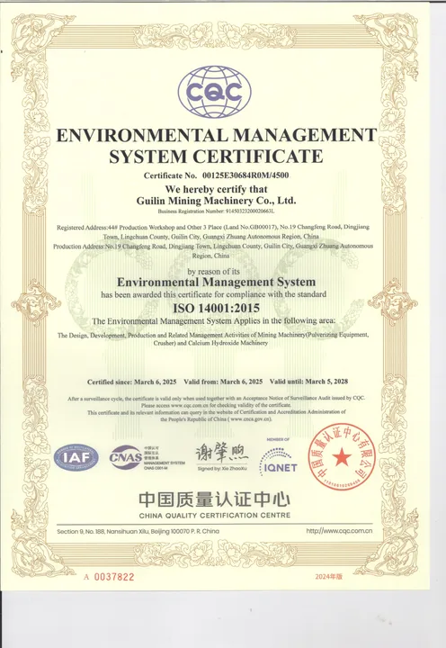 ISO environmental management system certificate
