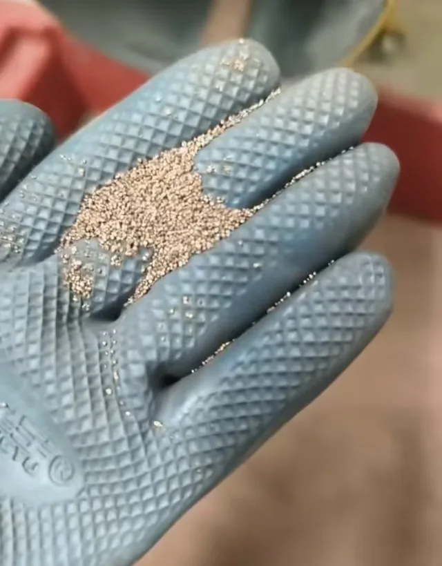 Recovered copper granules from solar panel recycling