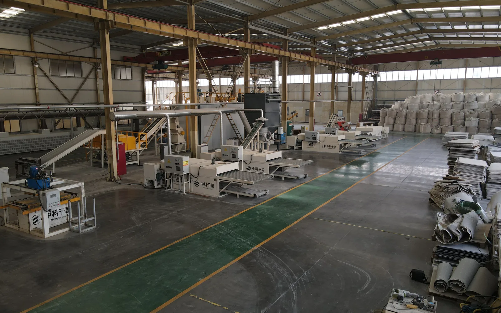 Complete photovoltaic panel recycling equipment installed in workshop